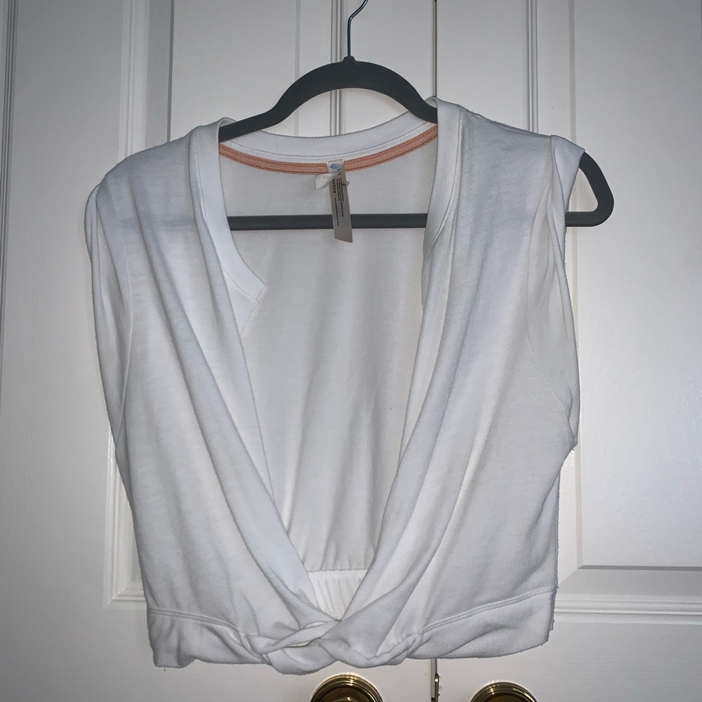 White Cropped deep v neck free people tank